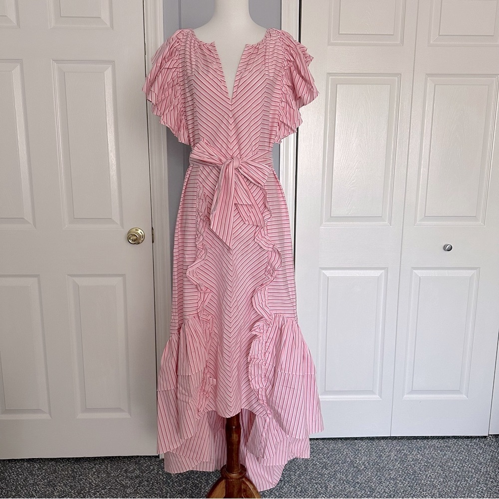 Tanya Taylor pink and White Striped maxi dress